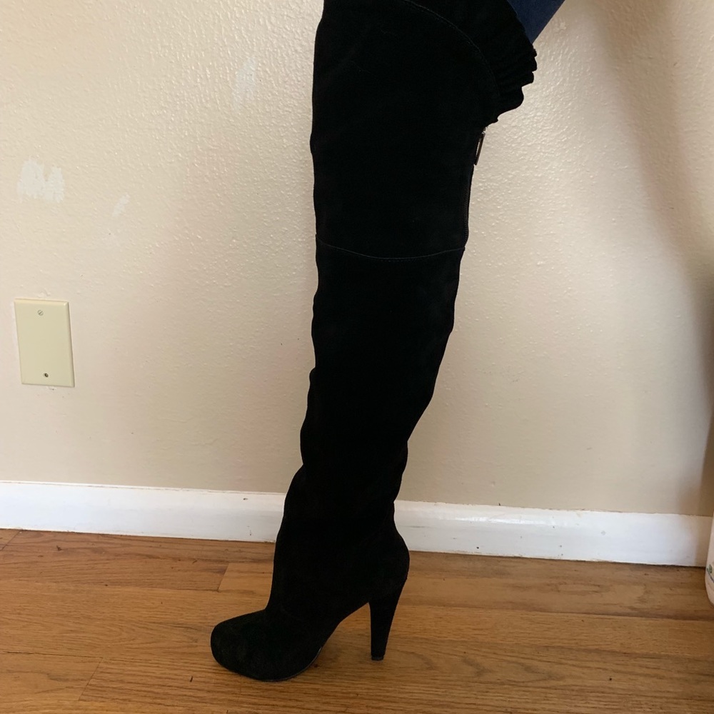 Black suede over the knee boot